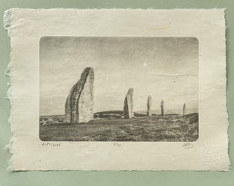 Standing Stones Photogravure, Original Handmade Etching on Washi, Limited Edition of 10, Signed & Embossed Black and White Fine Art Print