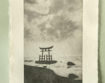 Torii in Hokkaido Photogravure, Original Handmade Etching on Washi, Limited Edition of 9, Signed & Embossed Black and White Fine Art Print