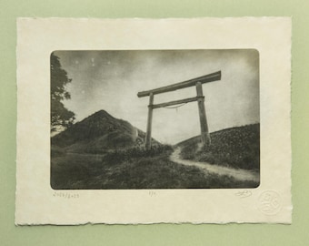 Sacred Torii Gate Photogravure, Original Handmade Etching on Washi, Limited Edition of 5, Signed & Embossed Black and White Fine Art Print