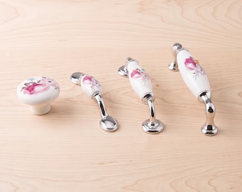 Keramik-Schrankknöpfe mit Blumenmuster, Vintage-Schubladengriffe, Küchenschrankgriffe, Kommodenbeschläge, Schrankgriffe, Griffe für Waschtische