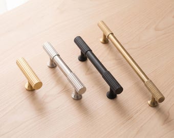 Puxadores de latão maciço para armários, puxadores canelados para gavetas, ferragens para armários de cozinha, puxadores para cômodas, puxadores para guarda-roupas, puxadores modernos para móveis.