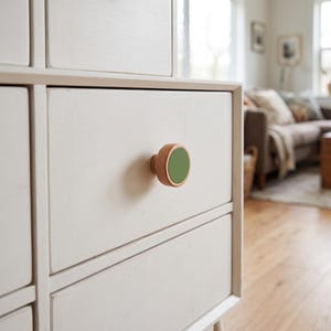 Träknoppar till skåp, Läderknoppar till lådor, Runda byråknoppar, Köksskåpsbeslag, Moderna skåpknoppar, Möbelknoppar bild 4
