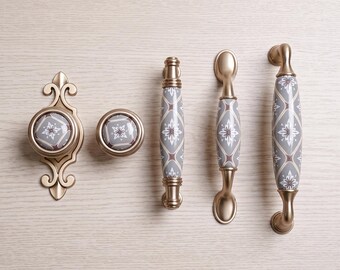 Keramiska skåpsknoppar, Vintage lådhandtag, Blommiga byråbeslag, Dekorativa kökshandtag, Möbelknoppar