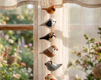 Hand Painted Wooden Bird Ornaments, Hanging Woodland Bird Decor, Rustic Christmas Tree Charm, Cottagecore Gift for Bird Lovers Home