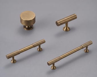 Massief messing kastgrepen, gegroefde ladehandgrepen, keukenbeslag, dressoirgrepen, kledingkastgrepen, moderne meubelknoppen