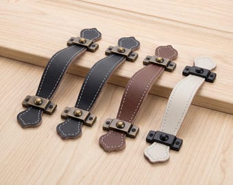 Läderhandtag till skåp, Vintage lådhandtag, Byråhandtag, Garderobsdörrhandtag, Lantlig skåpbeslag, Rustika möbelhandtag