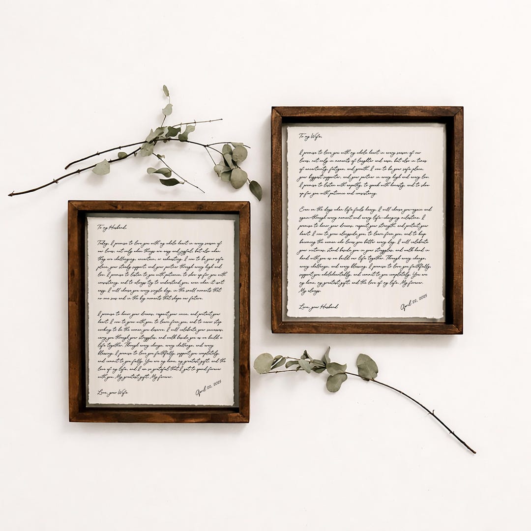 Personalized Wedding Vows Set (both vows) 8x10 Framed - Custom Anniversary Gift for Couples