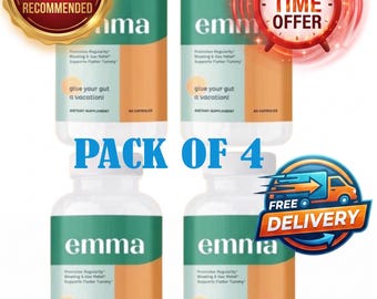 4 PACK Emma Gut Health Doctors Endorsed Supplement - 60 Capsules - Relief from Gas & Bloating, Soothes Leaky Gut, Magnesium Berberine Blend