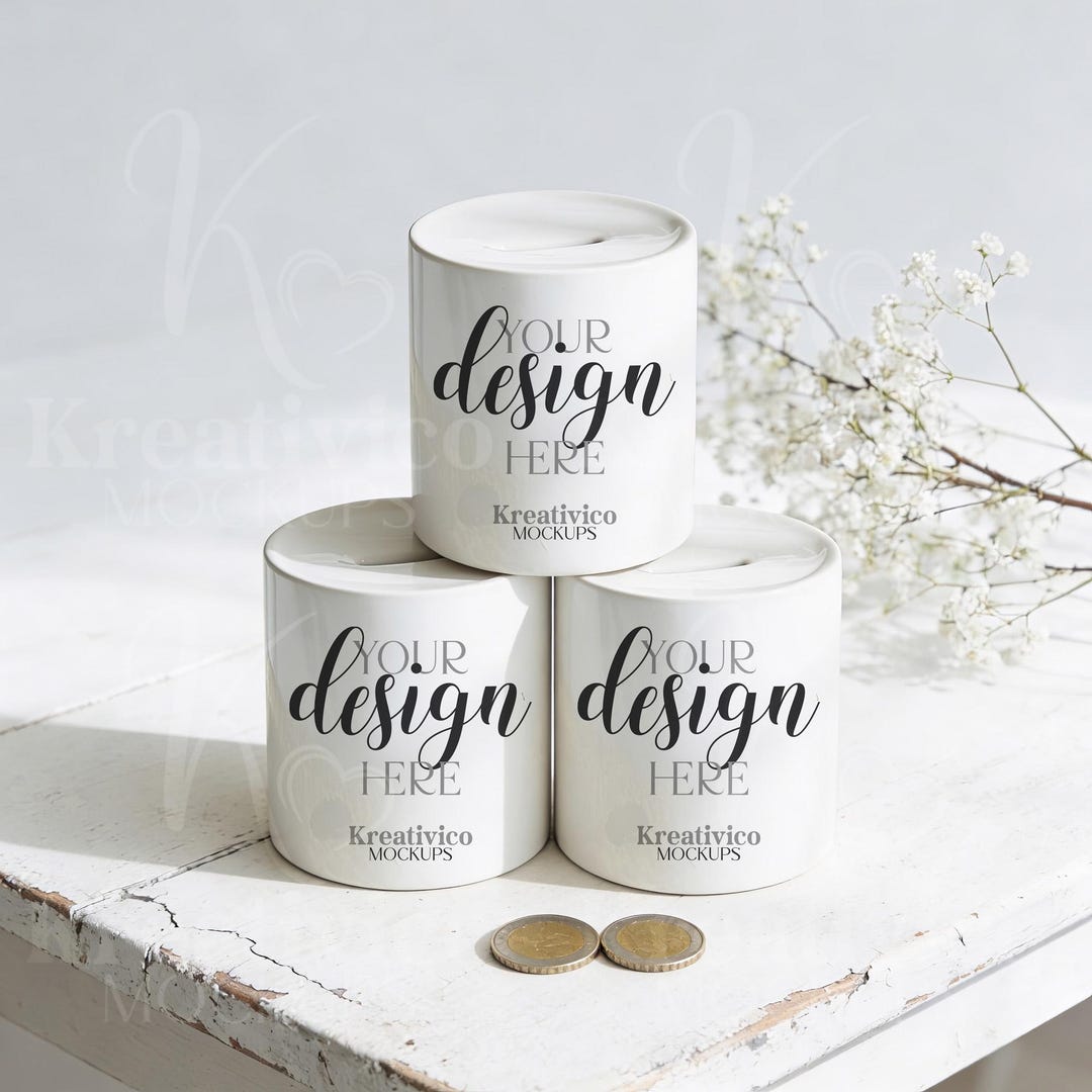 Money Box Sample Design Money Box Mockup Set | 3 Stacked Ceramic Money Boxes | Minimalist Piggy ...