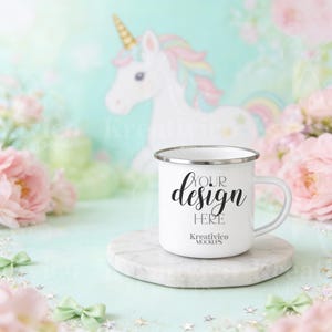 Emaille Tassen Mockup | Kinderzimmer Fantasy Design Vorlage | Pastell Produktfoto für Print on Demand