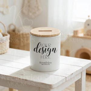 Keramik Spardose mit Bambusdeckel Mockup | Minimalistische Money Box | Weißer Sparbehälter | Sublimation & POD JPEGdigital