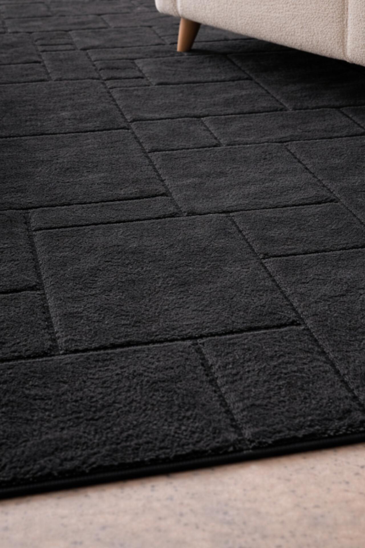 Black Brick Pattern Hand Tufted Wool Rug – Modern Geometric Area Carpet ...