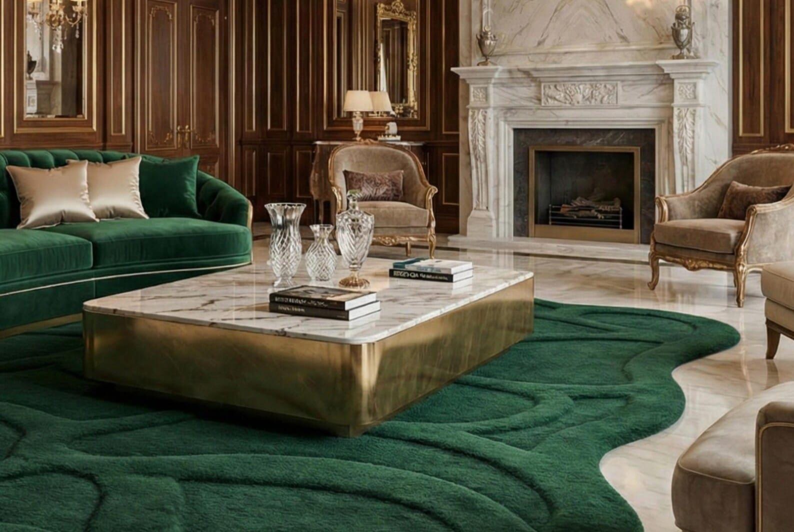 Emerald Green Sculpted Wool Rug, Round Abstract Swirl Handmade Modern ...