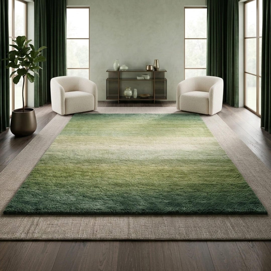 Hand Tufted Green Ombre Wool Rug, Modern Gradient Area Carpet - Etsy