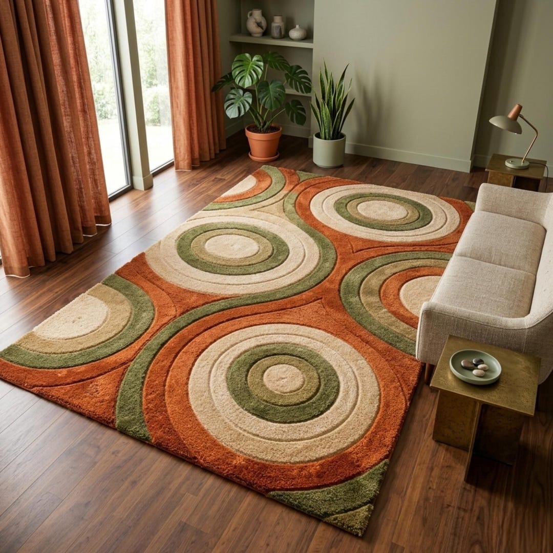 Hand Tufted Wool Circle Rug, Mid Century Modern Geometric Carpet - Etsy