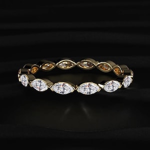Marquise Eternity Band, Eternity Ring, 14K Rose Solid Gold, Moissanite Diamond Full Eternity Band, 4x2mm Marquise Wedding Band