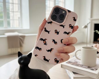 Dachshund Phone Case, Minimalist Dog Art, White Matte TPU Cover