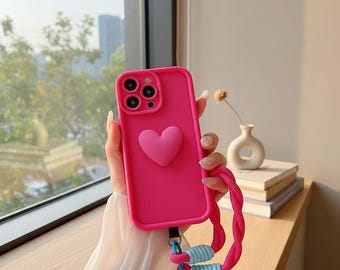 3D Love Heart iPhone Case | Matte Soft, Lanyard Rope