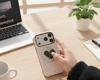 Korean Polka Dot Heart Magnetic iPhone Case, Shockproof Hard Cover