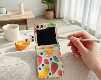 Fruit Pattern Samsung Z Flip Phone Case, Clear PC Cover