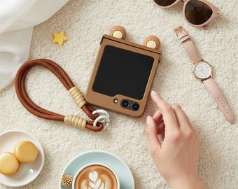 3D Bear Galaxy Z Flip Case – Shockproof Folding Phone Cover with Hand Strap