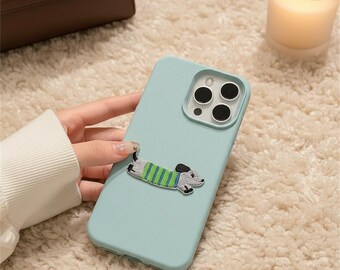 Embroidered Dachshund Puppy iPhone Case, Litchi PU Leather Cover