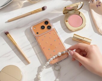 Clear Star iPhone Case with Pearl Chain, Protective Phone Cover