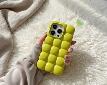 3D Block iPhone Case – Cartoon Lattice, Shockproof Silicone