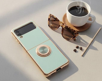 Galaxy Z Flip Case, Magnetic Ring Holder, Luxury Plating, Protective Silicone