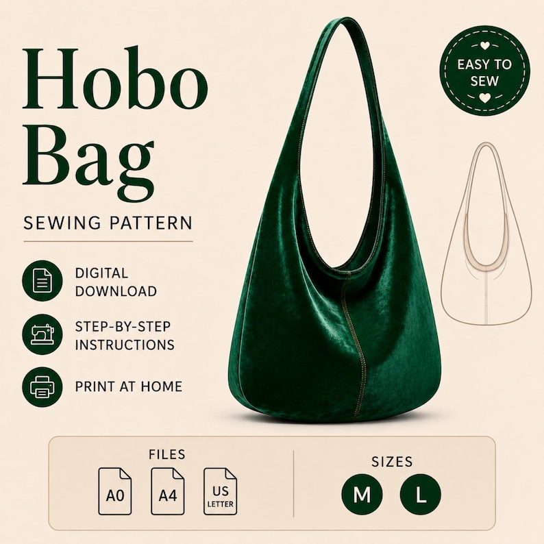 Reversible Hobo Bag Sewing Pattern, Slouchy Crossbody Tote Bag PDF ...