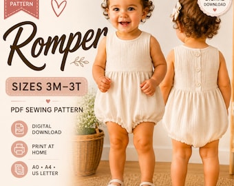 Baby Romper Sewing Pattern PDF | Bubble Sleeveless Toddler Pattern | Sizes 3M-3T"