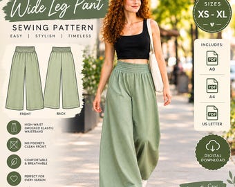 Wide Leg Trousers | Palazzo Pants Sewing Pattern PDF | High Waisted Culottes | Digital  Pattern Women | Instant Download
