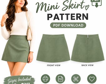 Mini Skirt Sewing Pattern PDF | A-Line Zipper Skirt | Beginner Friendly Digital Download"