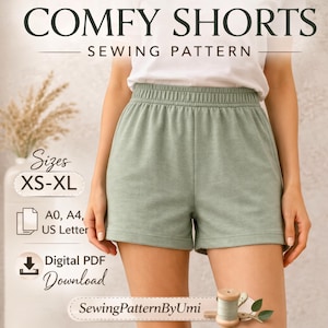 Bequeme Sportshorts mit hoher Taille Schnittmuster (Digital PDF Download)