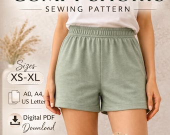 Frauen Shorts Schnittmuster PDF | Bequeme Shorts mit hoher Taille und elastischem Bund | Anfänger Freundlicher Lounge & Gym Wear XS-XL