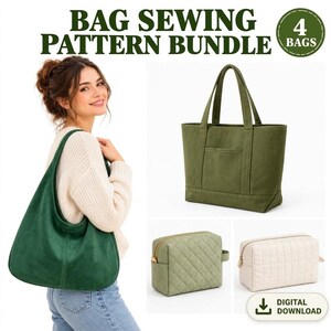 Ensemble de 4 patrons de couture pour sacs : cabas, sac hobo, trousse de maquillage, pochette cosmétique (téléchargement numérique)
