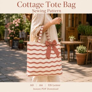 Patrón de costura en PDF para bolso tote estilo cabaña / Bolso tote con lazo, ideal para principiantes e intermedios (descarga digital)