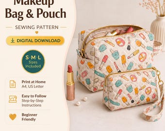 Quilted Makeup Bag Zipper Pouch Sewing Pattern | Beginner Friendly (Digital Download)