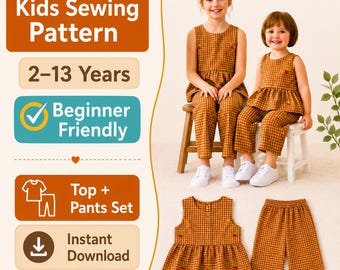 Girls Toddler Top Pants Sewing Pattern, Sizes 2-13Y, Beginner Friendly (PDF Download)