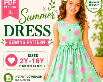 Mädchen Kleid Schnittmuster PDF 2Y-16Y Kleinkind Sommer Sommerkleid Blumenmädchen Hochzeit DIY Kinder Ärmellos Party Kleid einfach Anfänger Projekt