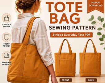 Beginner Canvas Tote Bag Sewing Pattern | Striped Market Bag (PDF Download)