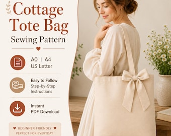 Cottage Tote Bag Sewing Pattern PDF | Beginner to Intermediate Friendly Bow Tote (Digital Download)