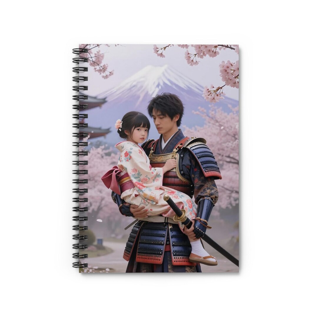 Samurai Notebook Samurai Warrior Embracing Daughter Spiral Notebook | AI Prompted Cherry ...