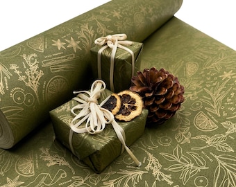 Sugar and Spice Olive Gold Gift Wrapping Paper – Festive Eco-Friendly Christmas Wrap