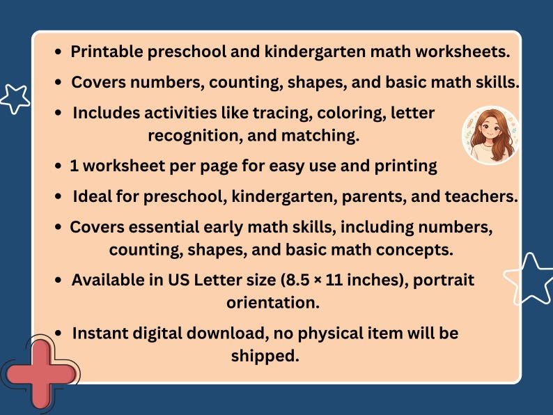 Preschool Math Worksheets | Counting, Shapes, Time Activities (digital ...