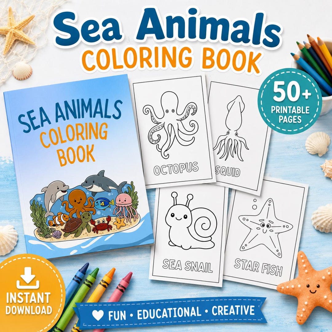 Sea Animals Coloring Book | 50+ Ocean Pages for Kids (digital Download ...