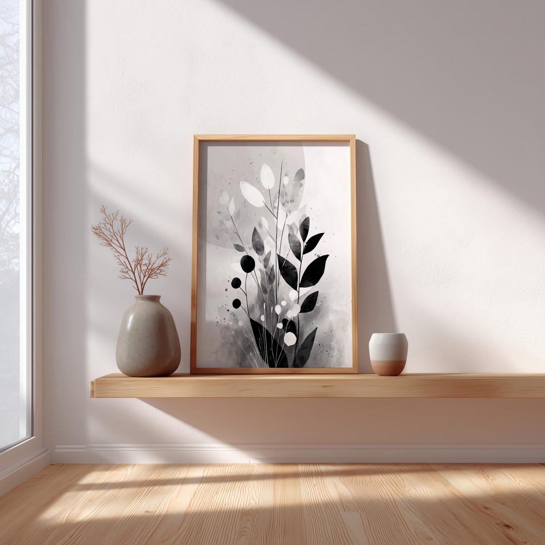 Minimalist Botanical Abstract Wall Art Black White Home Decor Digital ...