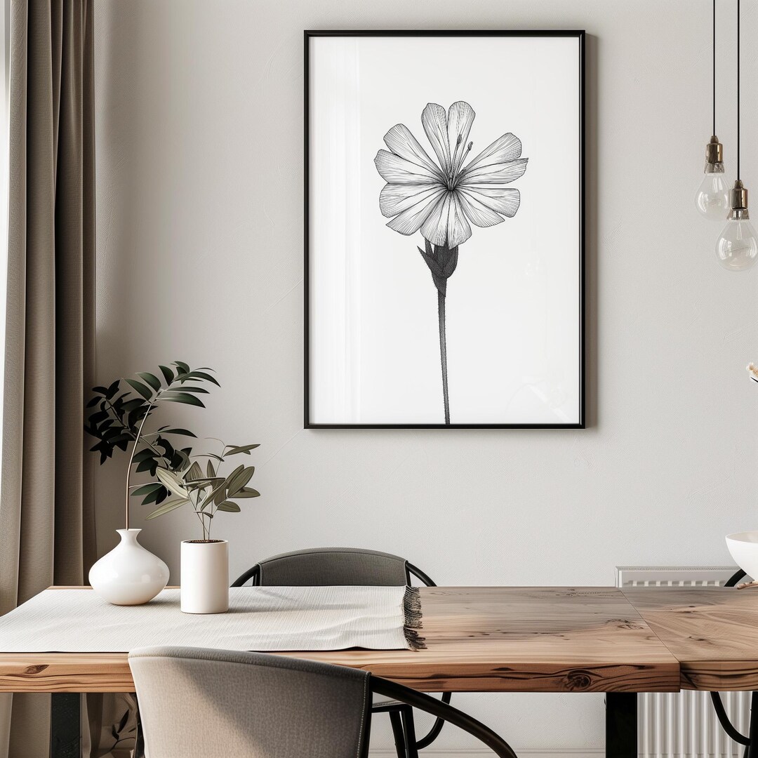 Minimalist Single Flower Line Art Print Black White Botanical Wall Art ...