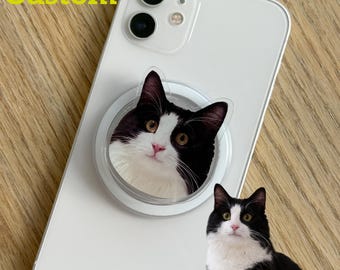 ペットの肖像画入りカスタムスマホグリップ、粘着式またはマグネット式スタンド