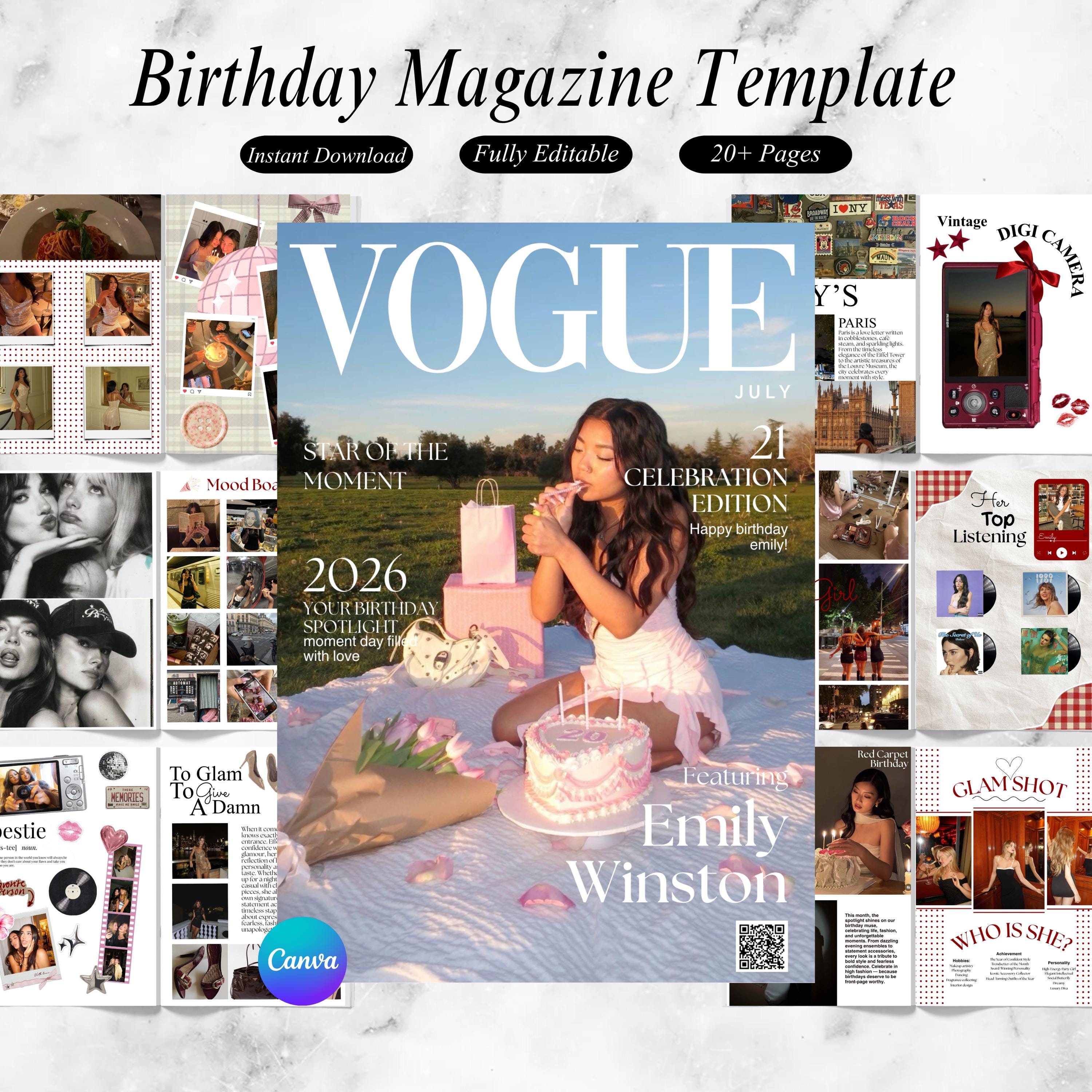Magazine Card Personalized Birthday Magazine Template | Vogue Style Cover (digital ...